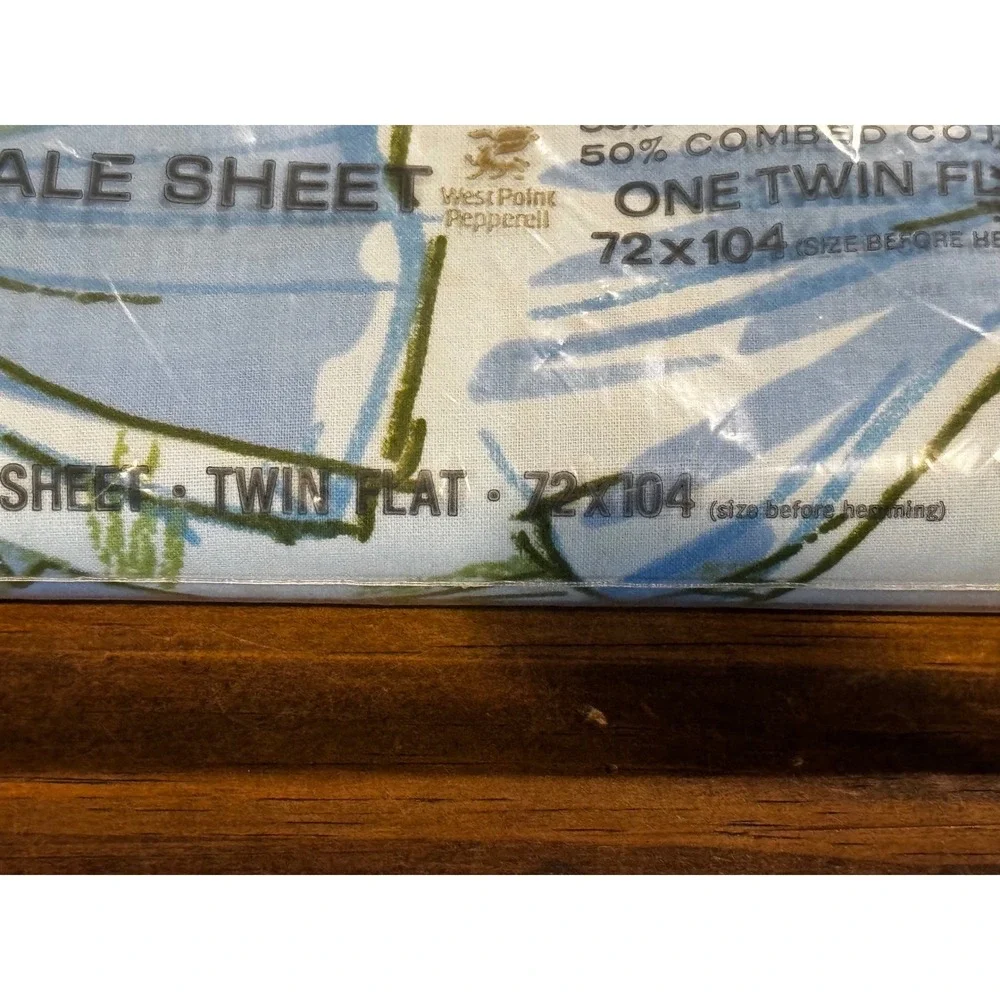 Lady Pepperell Flat Sheet Twin Blue Floral NOS Vintage Percale MCM 72x104